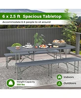 6 ft Portable Folding Table 350 Lbs Fold-in-Half Table with Hdpe Tabletop