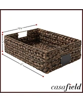 Casafield (Set of 4) Water Hyacinth 12-1/2"x17"x5" Pantry Baskets w/ Chalkboard Labels and Marker - Espresso, Woven Storage Bins for Kitchen Shelves