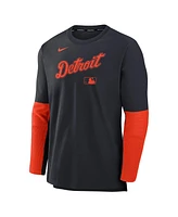 Nike Men's Navy/Orange Detroit Tigers Authentic Collection Lightweight Player Tri-Blend Performance Pullover Sweatshirt