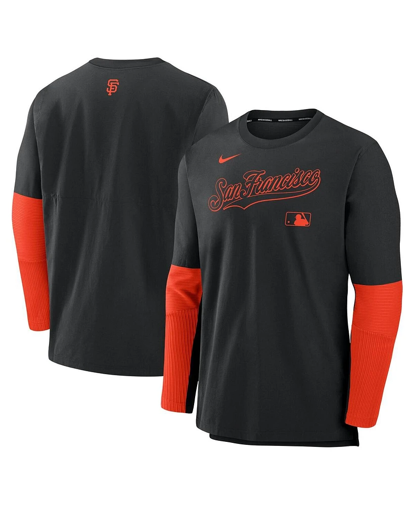 Nike Men's Black/Orange San Francisco Giants Authentic Collection Lightweight Player Tri-Blend Performance Pullover Sweatshirt