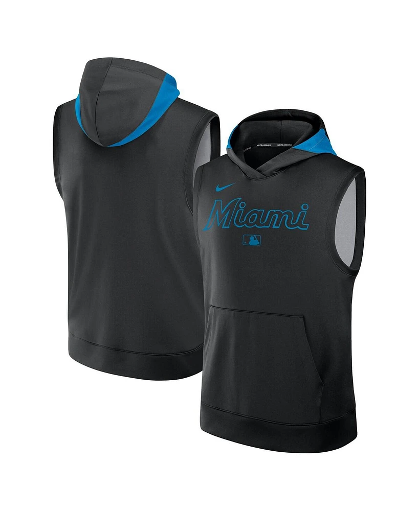 Nike Men's Black Miami Marlins Authentic Collection Performance Sleeveless Pullover Hoodie