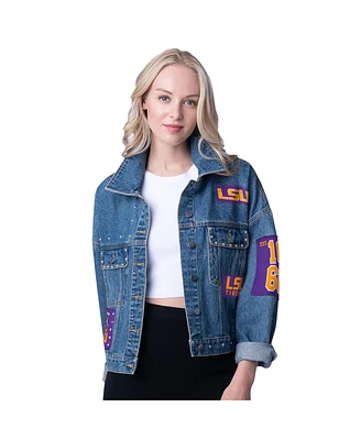 G-iii 4Her by Carl Banks Women's Denim Lsu Tigers Game Ball Patches and Studs Full-Button Jacket