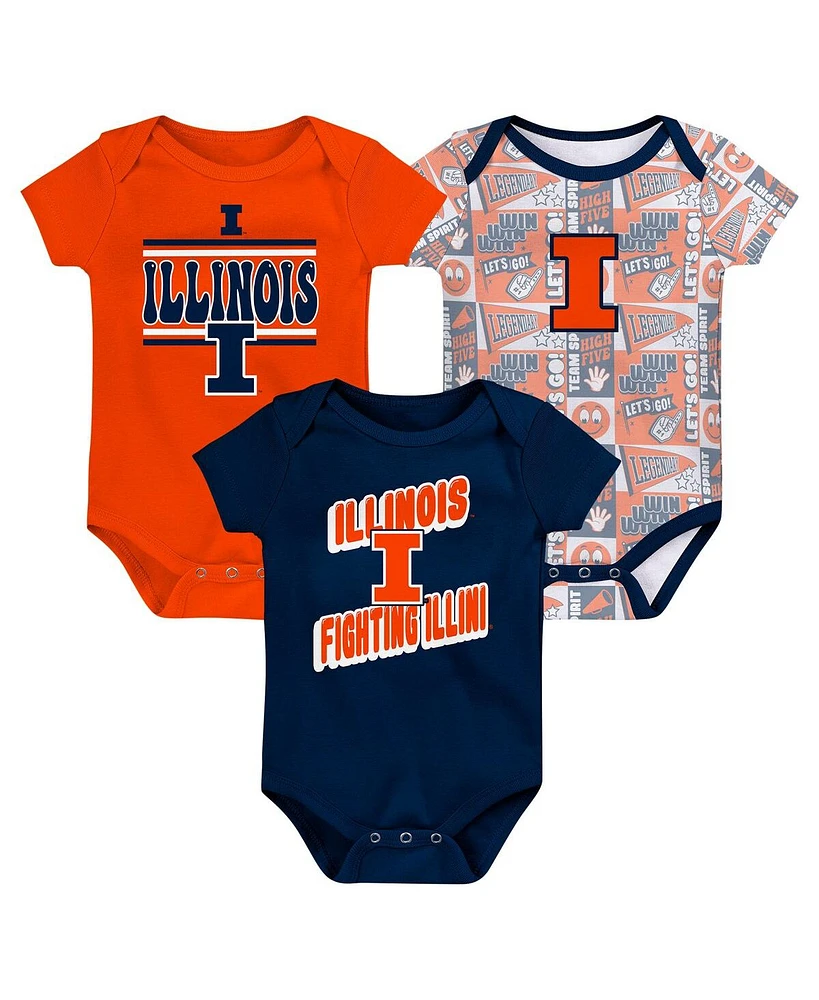Outerstuff Newborn Navy Illinois Fighting Illini Sunday Comics Bodysuit 3-Pack
