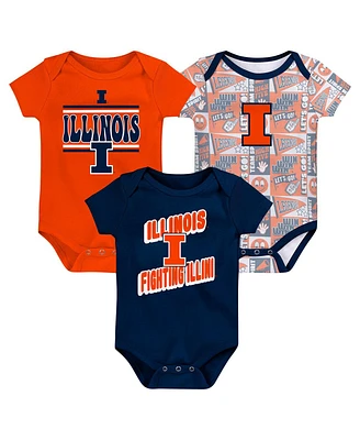 Outerstuff Newborn Navy Illinois Fighting Illini Sunday Comics Bodysuit 3-Pack