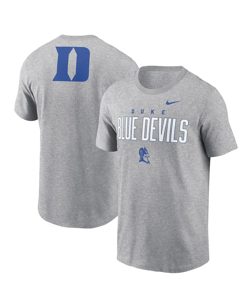 Nike Men's Heather Gray Duke Blue Devils Campus 2-Hit Primary Mascot T-Shirt