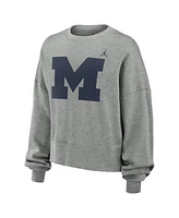 Jordan Women's Heather Gray Michigan Wolverines Essential Fleece Oversized Logo Pullover Sweatshirt