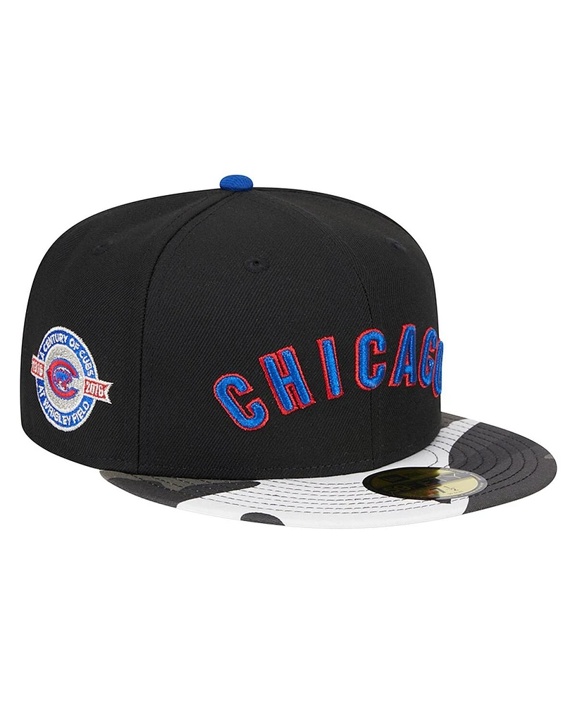 New Era Men's Black Chicago Cubs Metallic Camo 59FIFTY Fitted Hat