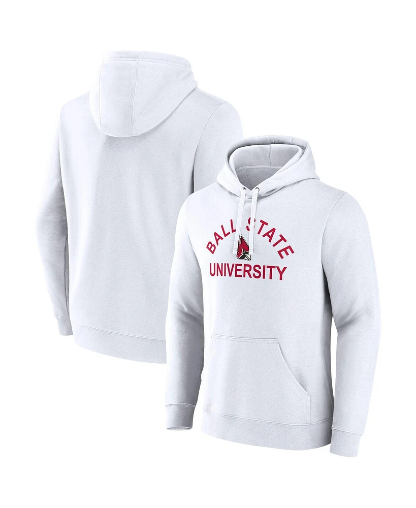Fanatics Men's White Ball State Cardinals Primary Logo Pullover Hoodie
