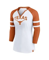 Fanatics Women's White Texas Longhorns Block Party Notch Neck Raglan 3/4 Sleeve Top