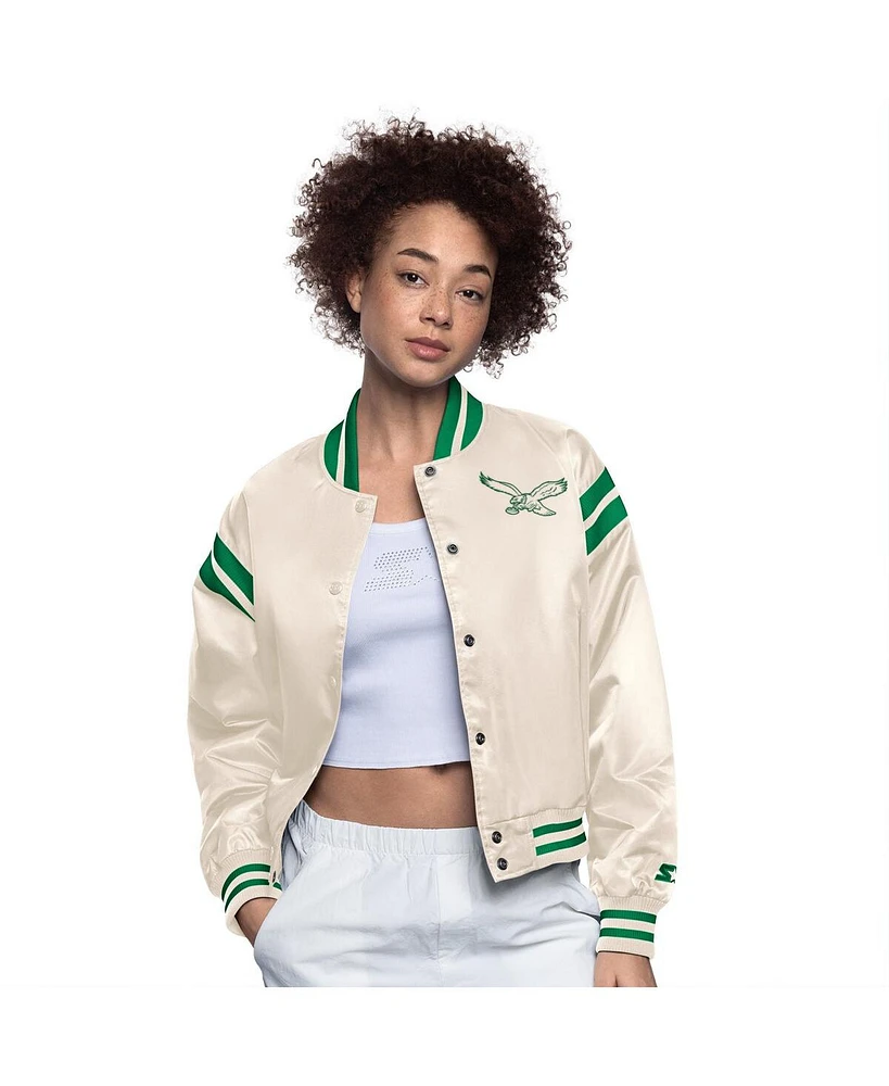 Starter Women's Cream Philadelphia Eagles Full Count Full-Snap Satin Jacket