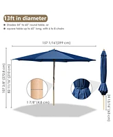 Yescom 13FT Large Outdoor Patio Umbrella UV30+ Wood 8 Rib Pole for Table Beach Yard Garden Wedding Deck Cafe Pool Navy