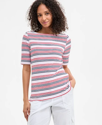 Style & Co Women's Striped Elbow-Sleeve Top, Exclusively at Macy's