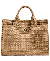 Coach Cargo Embroidered Logo Straw Tote Bag