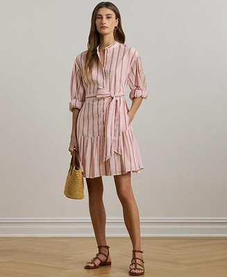 Lauren Ralph Women's Striped Voile Blouson-Sleeve Shirtdress