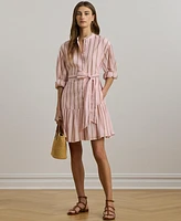 Lauren Ralph Women's Striped Voile Blouson-Sleeve Shirtdress