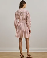 Lauren Ralph Women's Striped Voile Blouson-Sleeve Shirtdress
