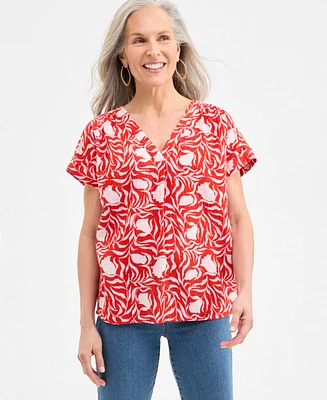 Style & Co Plus Printed V-Neck Top, Exclusively at Macy's