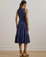 Lauren Ralph Women's Print Belted Slub Jersey Tiered Dress