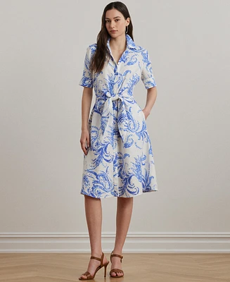 Lauren Ralph Women's Paisley Tie-Front Linen Shirtdress