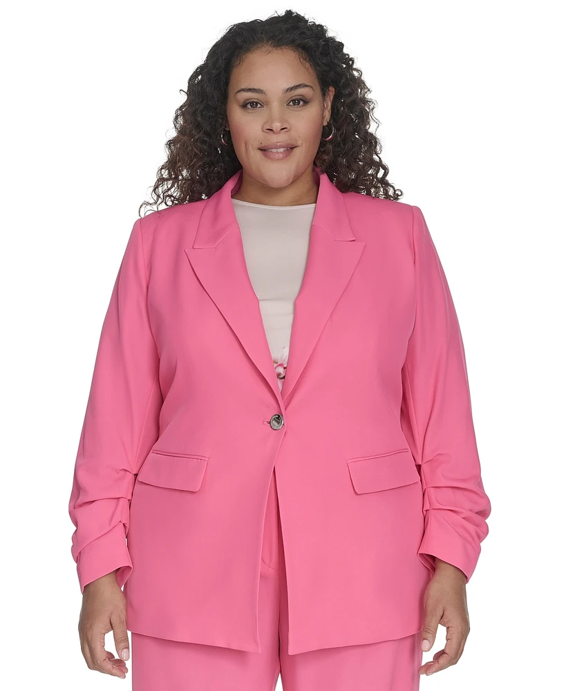 Calvin Klein Plus One-Button Ruched-Sleeve Jacket