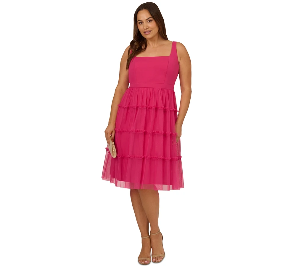 Aidan by Adrianna Papell Plus Square-Neck Tiered Dress