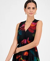 Robbie Bee Women's V-Neck Sleeveless Tiered Dress