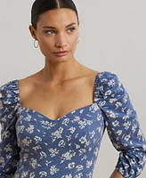 Lauren Ralph Women's Floral Slub Jersey Puff-Sleeve Top