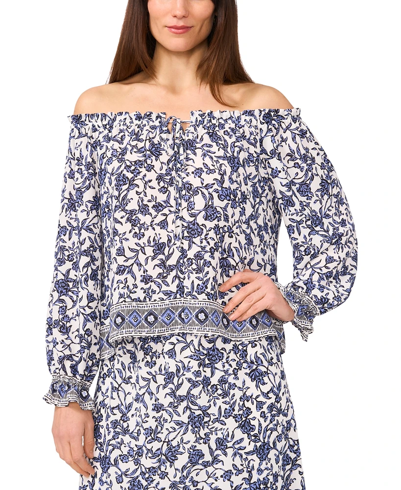 Sam & Jess Petite Floral Vine-Print Off-The-Shoulder Top