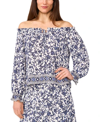 Sam & Jess Petite Floral Vine-Print Off-The-Shoulder Top