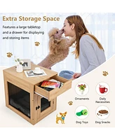 Furniture Style Dog Kennel with Drawer and Removable Dog Bed