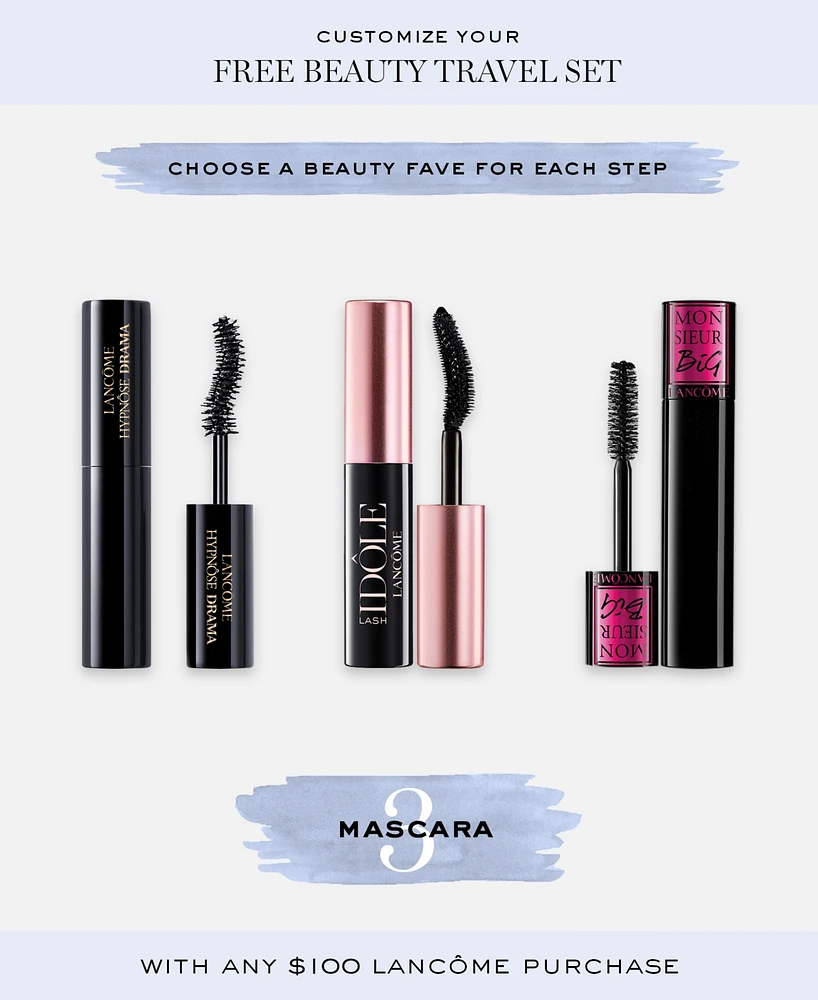 Choose Your Free Mascara, part of 3-pc beauty travel set with any $100 Lancome purchase!