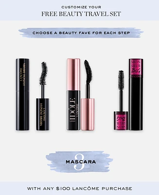 Choose Your Free Mascara, part of 3-pc beauty travel set with any $100 Lancome purchase!