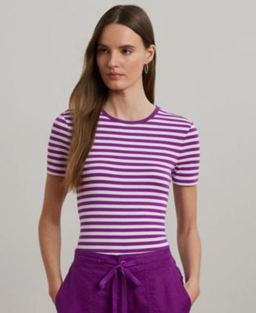 Lauren Ralph Lauren Womens Striped Stretch Cotton Crewneck Tee P Xs 3x