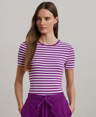 Lauren Ralph Lauren Womens Striped Stretch Cotton Crewneck Tee P Xs 3x