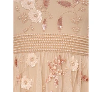 Adrianna Papell Women's V-Neck Beaded Mesh Minidress