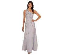 Adrianna Papell Women's Asymmetric-Neck Beaded Mesh Gown