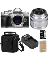 Olympus Om-d E-M10 Mark Iv Mirrorless Camera, Silver with Zuiko 14-42mm f/3.5-5.6 Ii R Silver Lens Bundle with 64GB Sd Card, Bag, Extra Battery, Charg