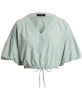 Lauren Ralph Women's Chambray Cropped Bubble-Sleeve Blouse