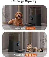 6L Automatic Cat Feeder, WiFi Automatic Dog Feeder with App Control for Remote Feeding, Automatic Cat Food Dispenser with Low Food Sensor and Voice Re