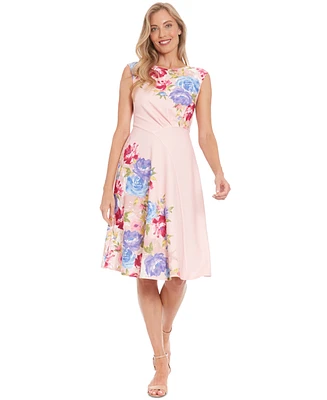 London Times Women's Floral Extended-Shoulder Midi Dress