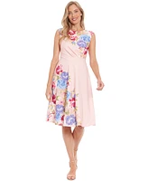London Times Women's Floral Extended-Shoulder Midi Dress