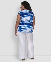 Dkny Plus Printed Asymmetric-Neck Sleeveless Top