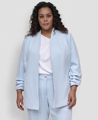 Dkny Plus Ruched-Sleeve Open-Front Blazer