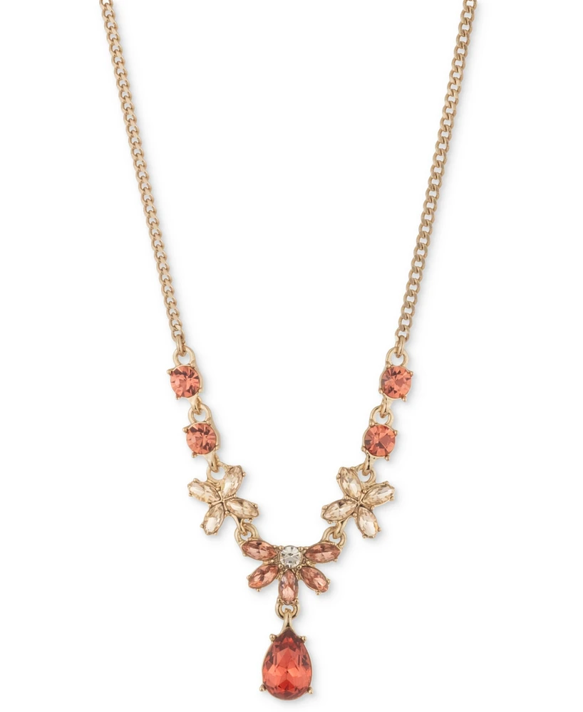 Givenchy Gold-Tone Crystal & Stone Flower Lariat Necklace, 16" + 3" extender