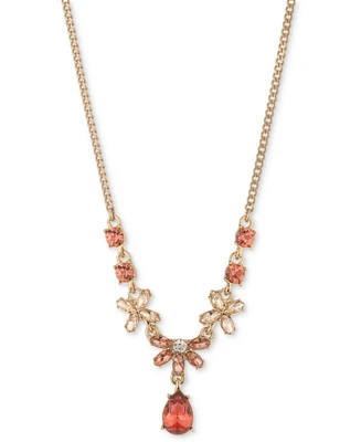 Givenchy Gold-Tone Crystal & Stone Flower Lariat Necklace, 16" + 3" extender