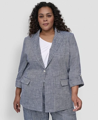 Dkny Plus One-Button Roll-Tab-Sleeve Jacket