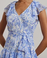 Lauren Ralph Women's Floral Crinkle Georgette Tiered Dress