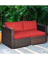 Gymax 4 Piece Patio Rattan Outdoor Furniture Set Corner Sofa Set w/ Cushions