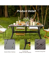 Aoodor Patio Dining Table for 6 People, 59"L x 38"W Rectangular Metal Outdoor Dining Table with Adjustable Umbrella Hole