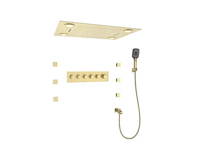 Casainc Led Light Ceiling-Mounted Thermostatic Shower System With Body Jets Handheld